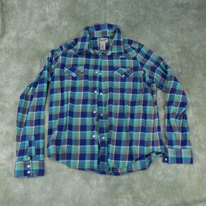 EUC Wrangler Wrancher VINTAGE Plaid Multicolor Western Shirt  Size L  vtg 8513